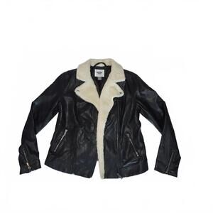 Old Navy Women's Black Faux Leather Jacket with Shearling Collar